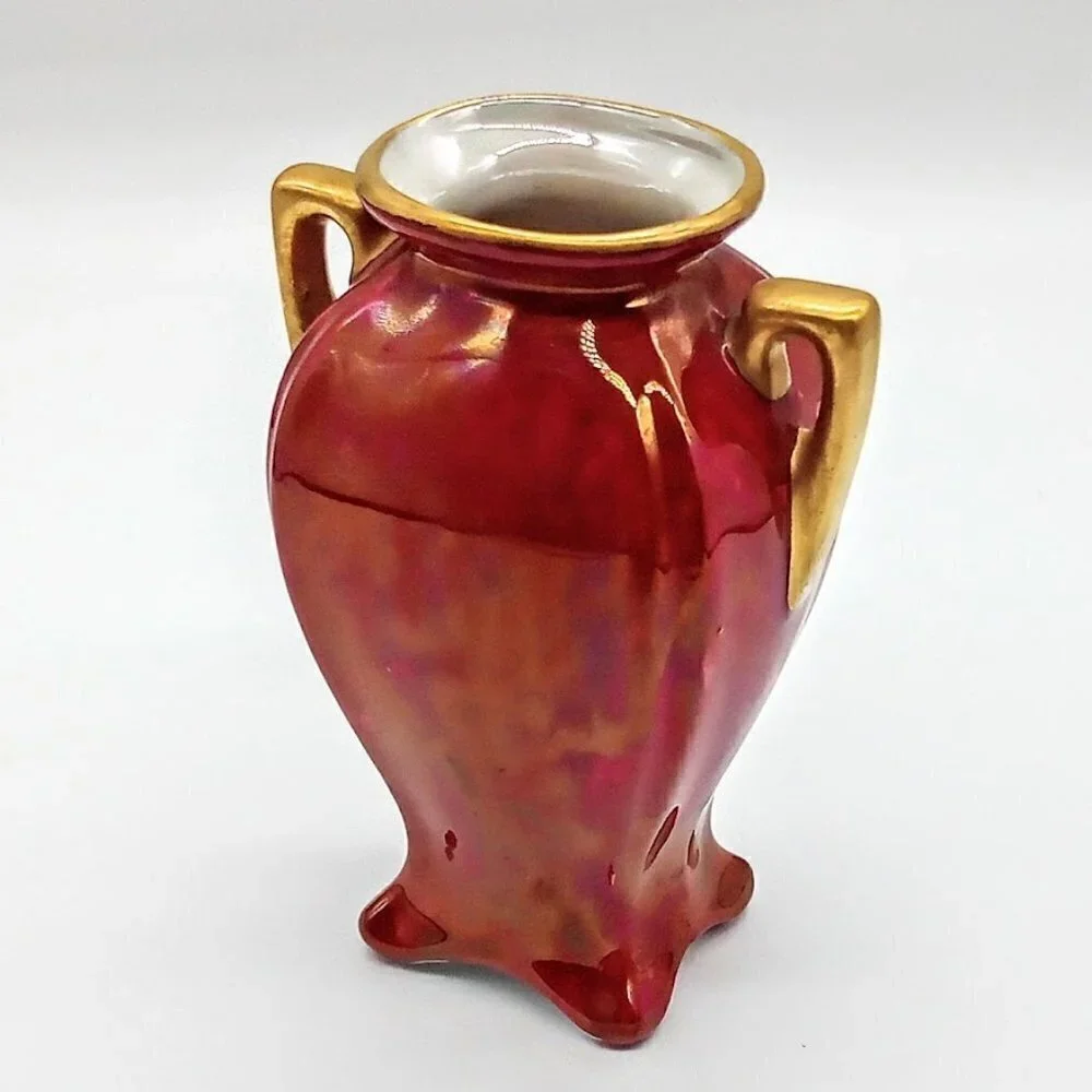 Janet Duke 1939 Double Handle Red Glazed Porcelain Jar Vase